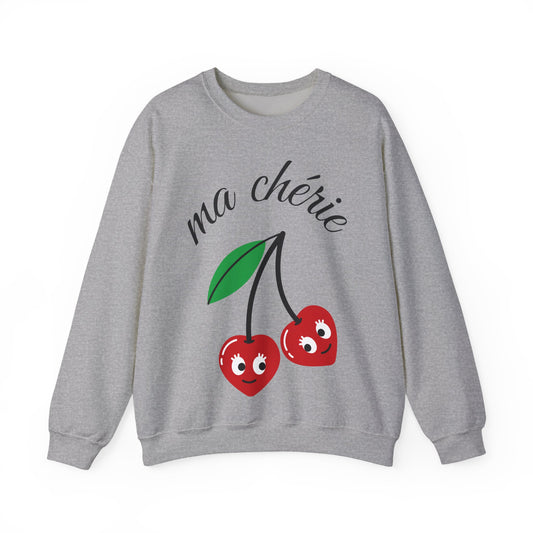 Crewneck Sweatshirt — "Ma Chérie" Cute Cherry Graphic