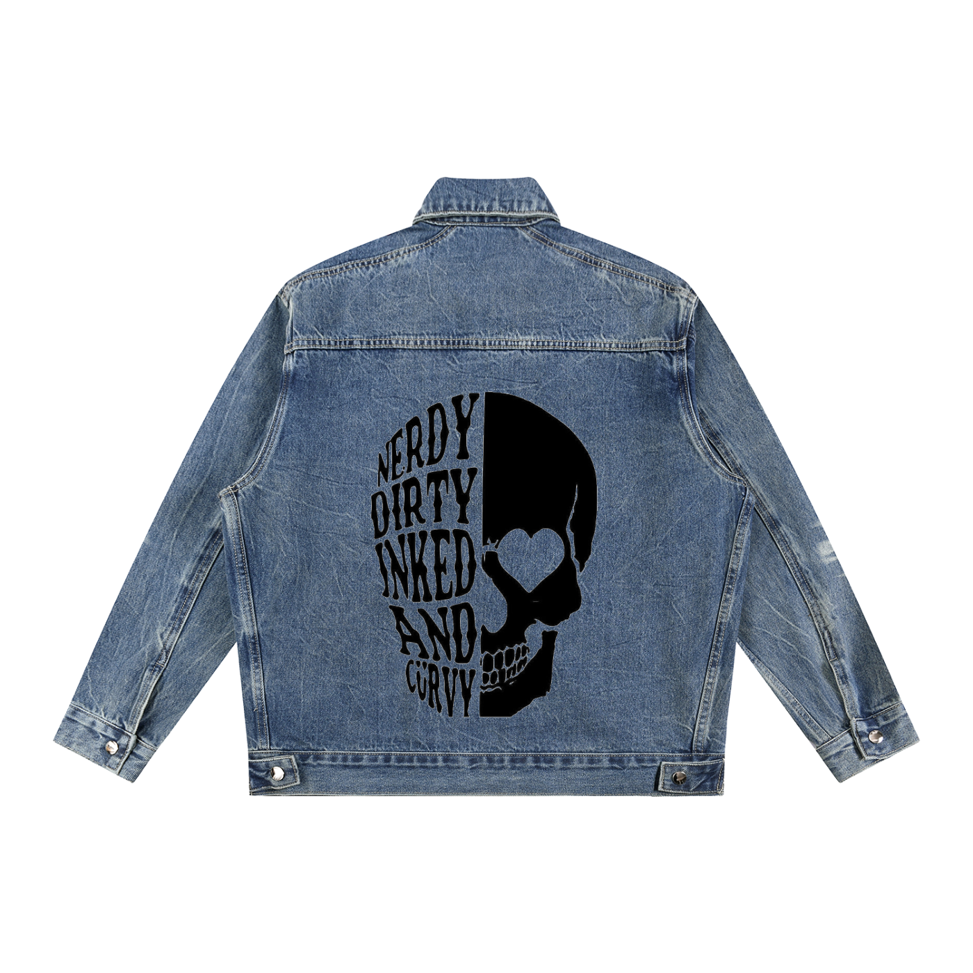 Jabhaus "Nerdy Dirty Inked and Curvy" Split Skull Graphic Denim Jacket