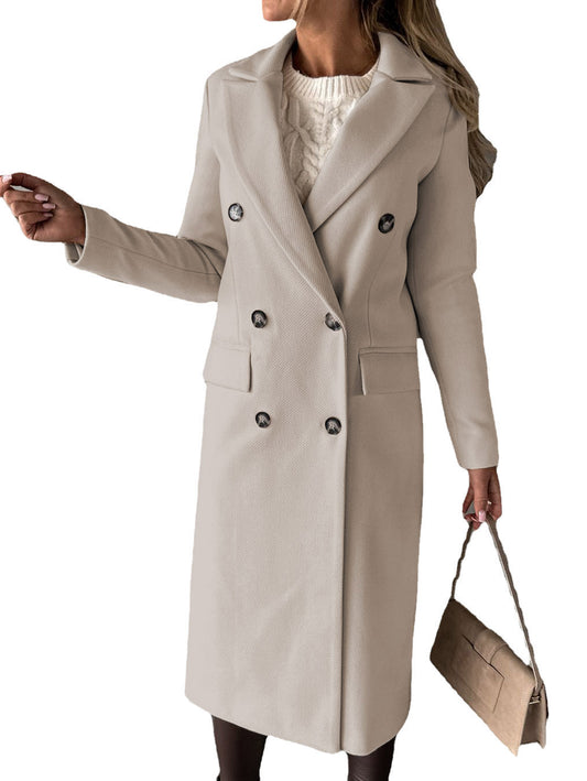 Women's Double-Breasted Long Coat - Winter Slim Lapel Jacket