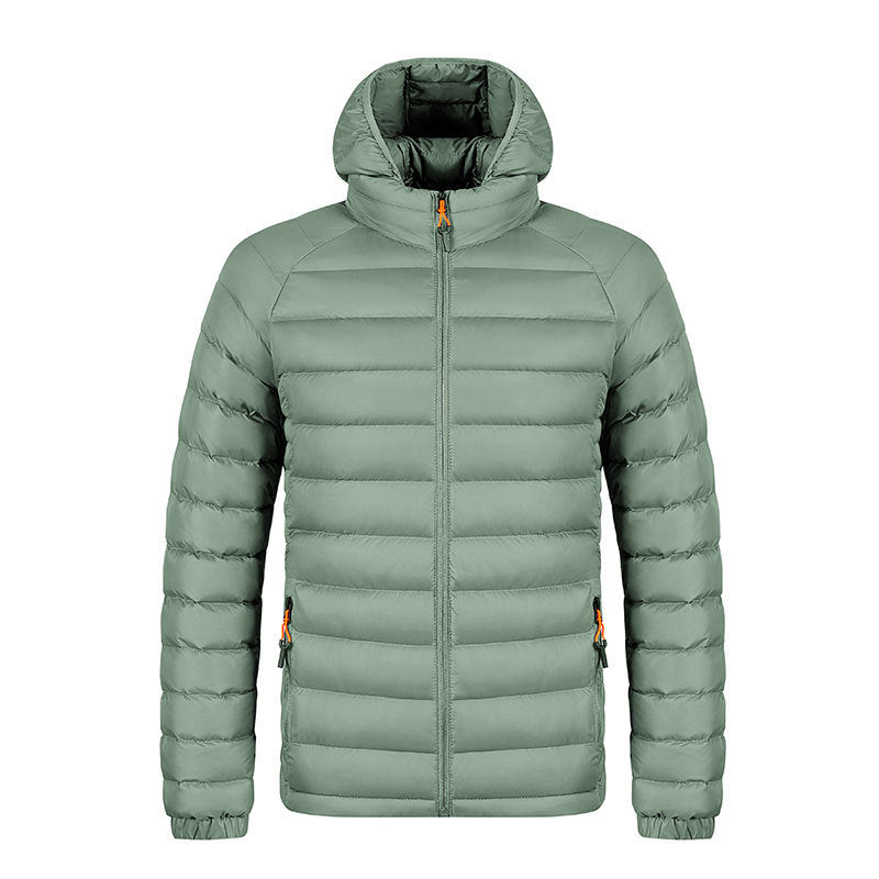 Men’s Lightweight Winter Puffer Jacket – Hooded Warm Coat with Pockets, Portable Zipper Outerwear