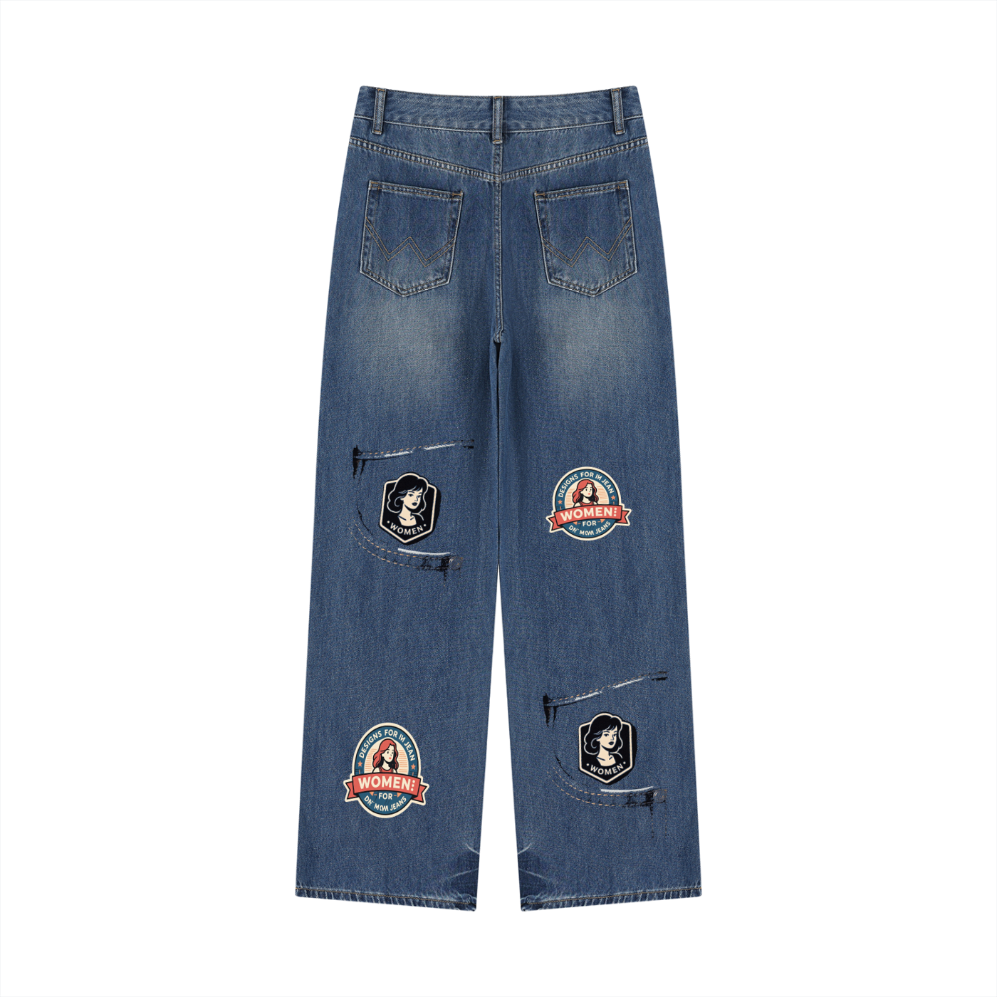 Jabhaus Vintage Patchwork Wide-Leg Jeans – Distressed Blue Denim