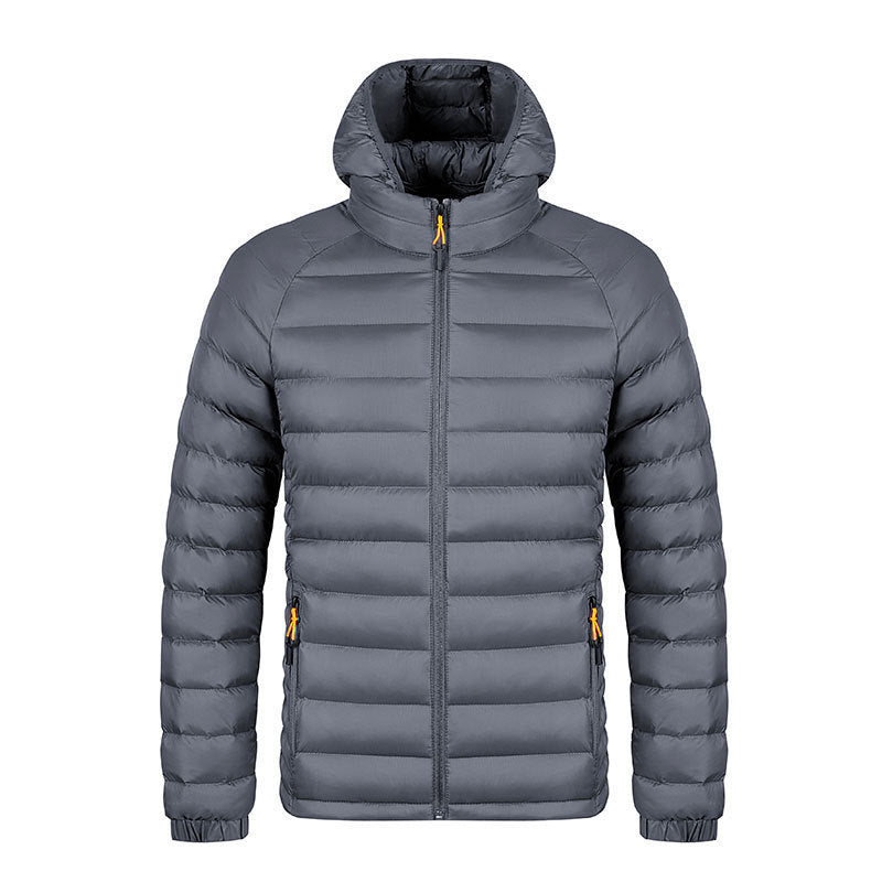 Men’s Lightweight Winter Puffer Jacket – Hooded Warm Coat with Pockets, Portable Zipper Outerwear