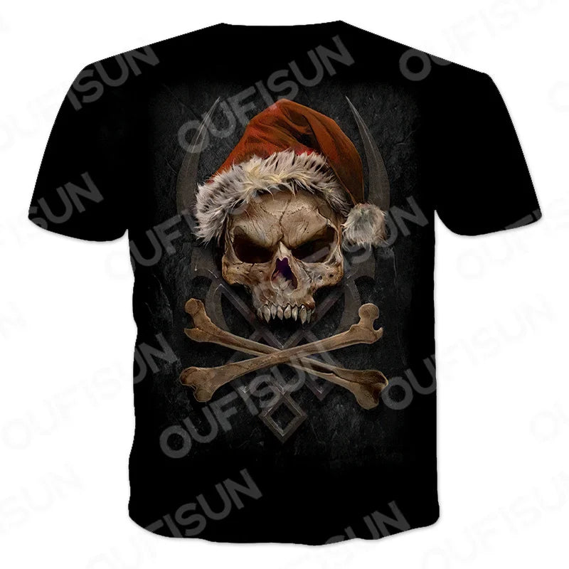Men's Motorcycle Skull Print T-Shirt - Punk Streetwear Tee (6XL)