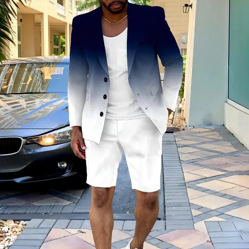 Men's Summer Two Piece Set - Single-Breasted Business Casual Outfit