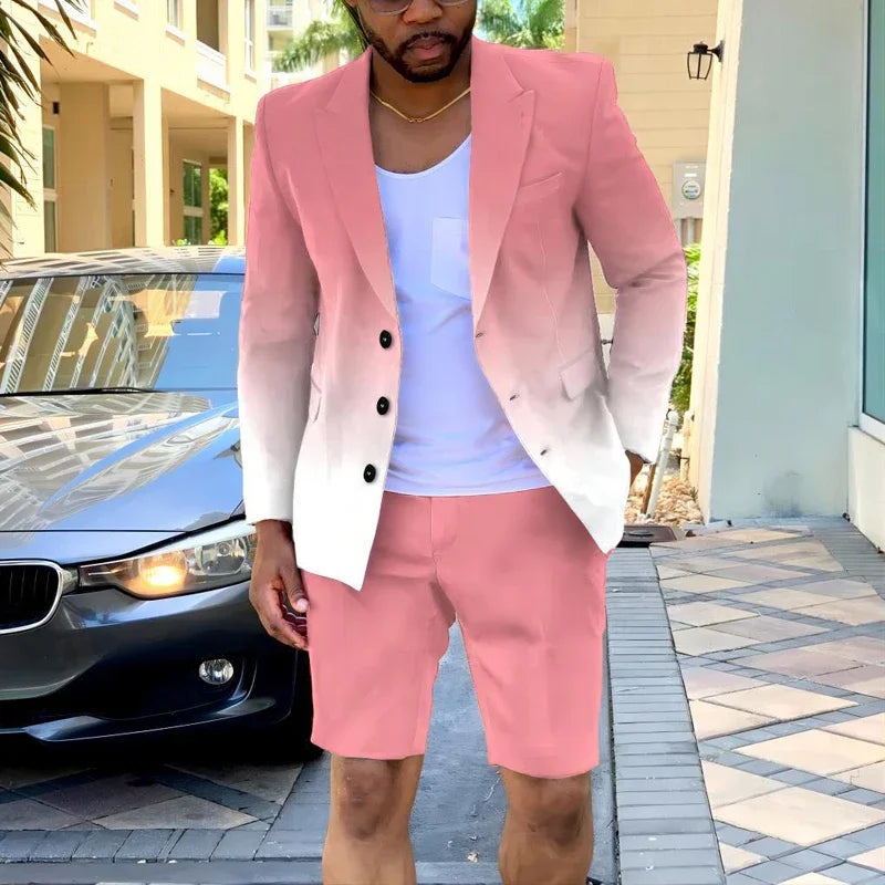 Men's Summer Two Piece Set - Single-Breasted Business Casual Outfit