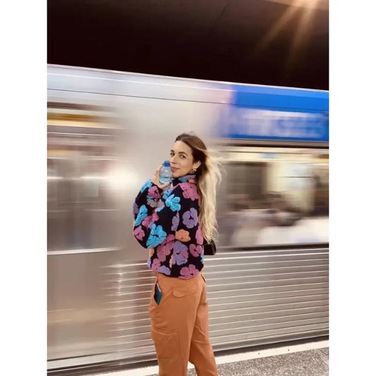 Women's Retro 3D Flowers Cardigan - Loose Zipper Streetwear Jacket