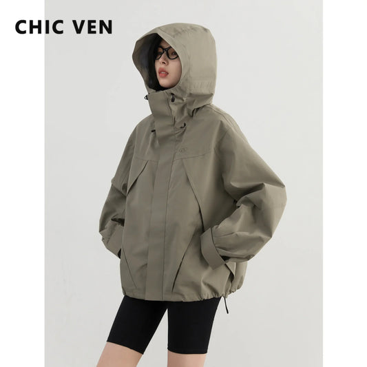 CHIC VEN Women's Hooded Sports Jacket - Windproof Autumn Winter Coat