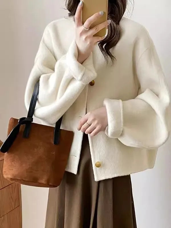 Women's Premium Wool Coat - Korean Style Oversized Grey Winter Jacket