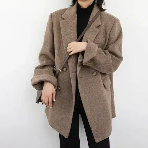 CHIC VEN Women's Wool Blend Mid-Length Blazer - Office Overcoat