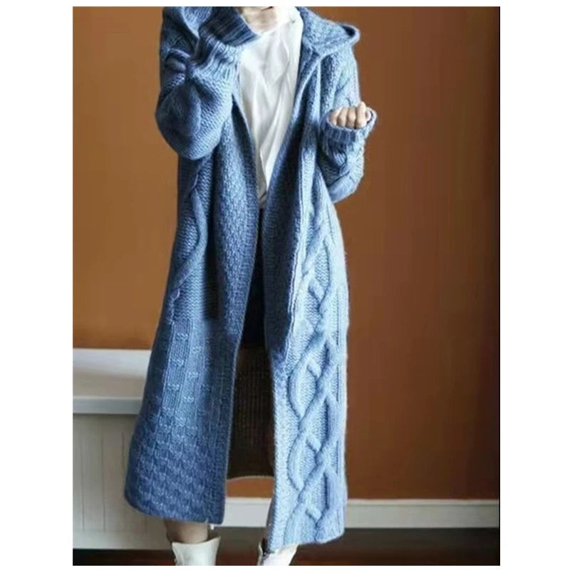 Women fashion knitted warm Long Sleeve Loose hooded Cardigan
