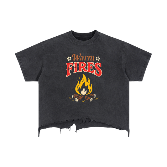 Jabhaus Warm Fires Distressed Cropped Graphic Tee