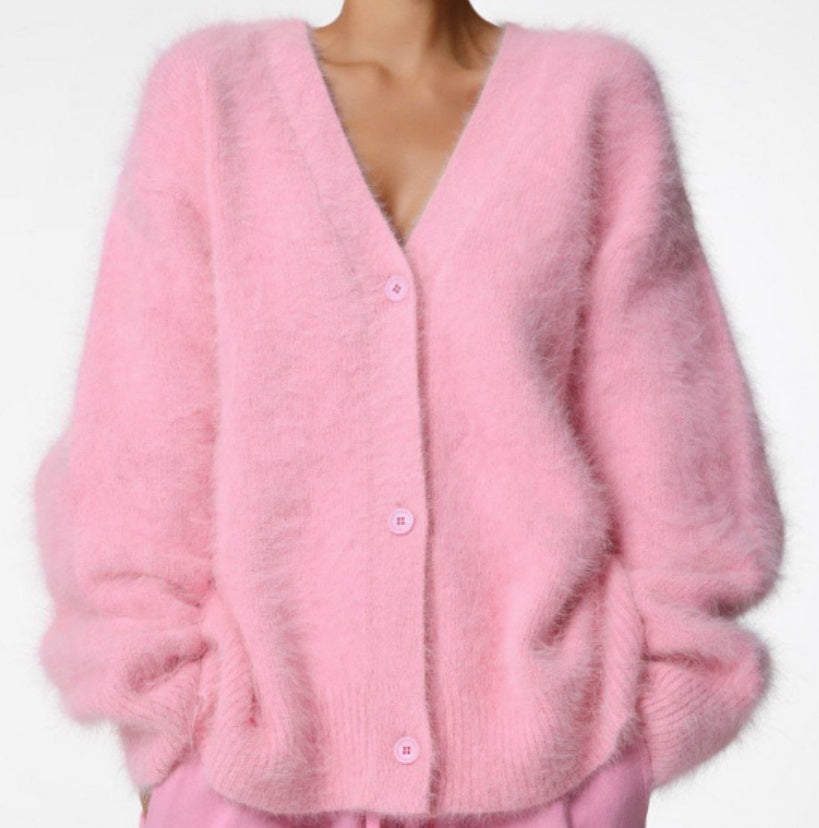 Loose V-Neck Button Cardigan – Fall/Winter Knitted Sweater for Women