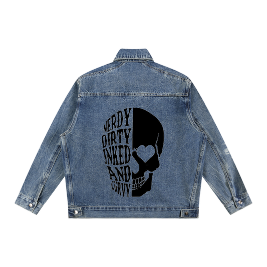 Jabhaus "Nerdy Dirty Inked and Curvy" Split Skull Graphic Denim Jacket