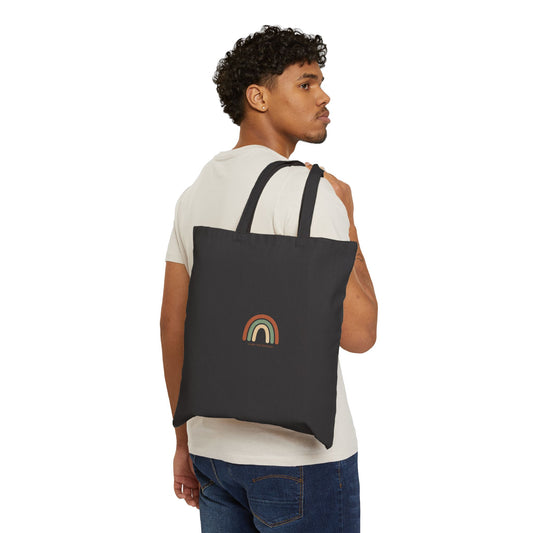 Neutral Rainbow Arc Tote | muted rainbow art, boho rainbow canvas