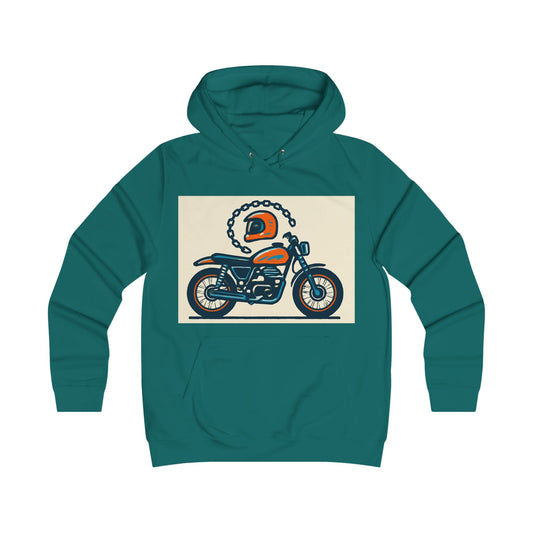 Motorcycle Helmet Graphic Hoodie — Retro Cafe Racer Design