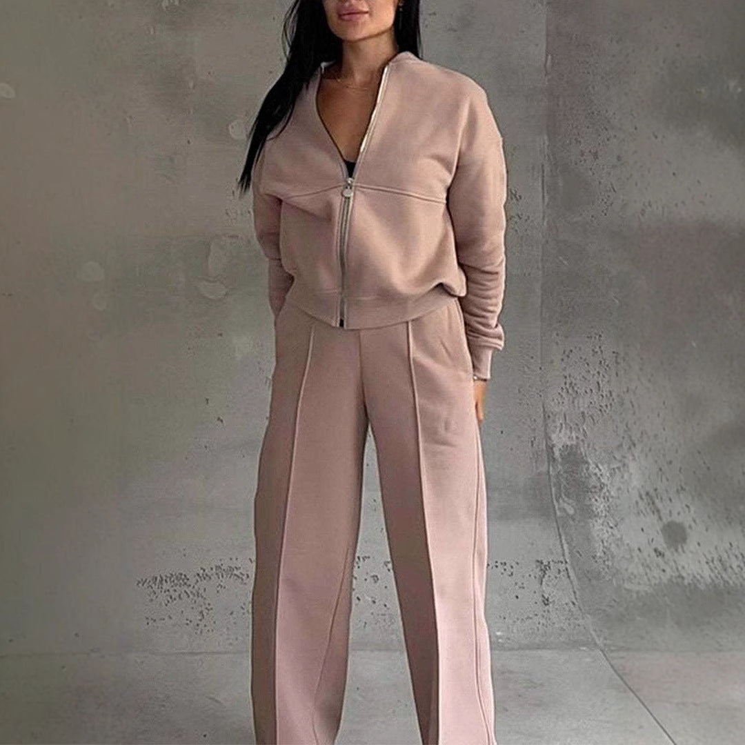 Women's Sports Suit - Zipper Jacket & Wide Leg Pants Two-Piece Set