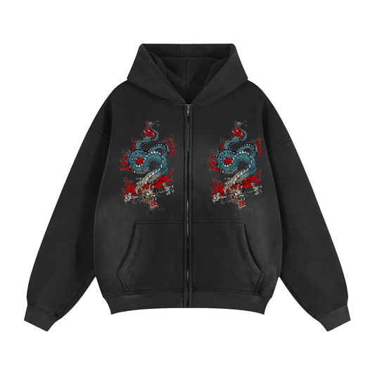 Sunfade Two-way Zipper Boxy Fleece Hoodie