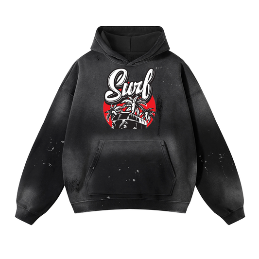 Vintage Washed Frayed Fleece Hoodie