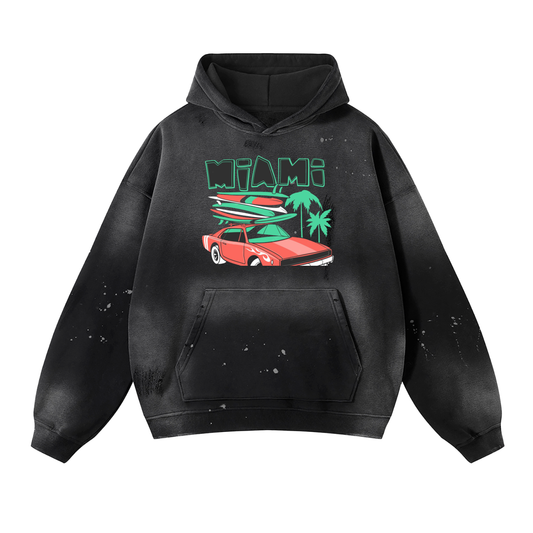 Vintage Washed Frayed Fleece Hoodie