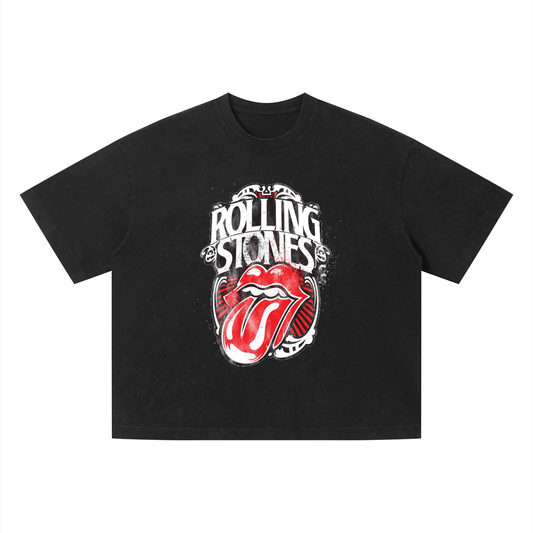 Jabhaus Rolling Stones Distressed Tongue Logo Boxy T‑Shirt