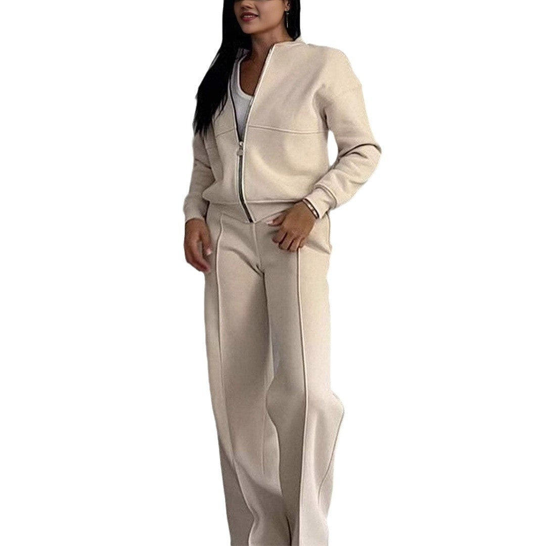 Women's Sports Suit - Zipper Jacket & Wide Leg Pants Two-Piece Set
