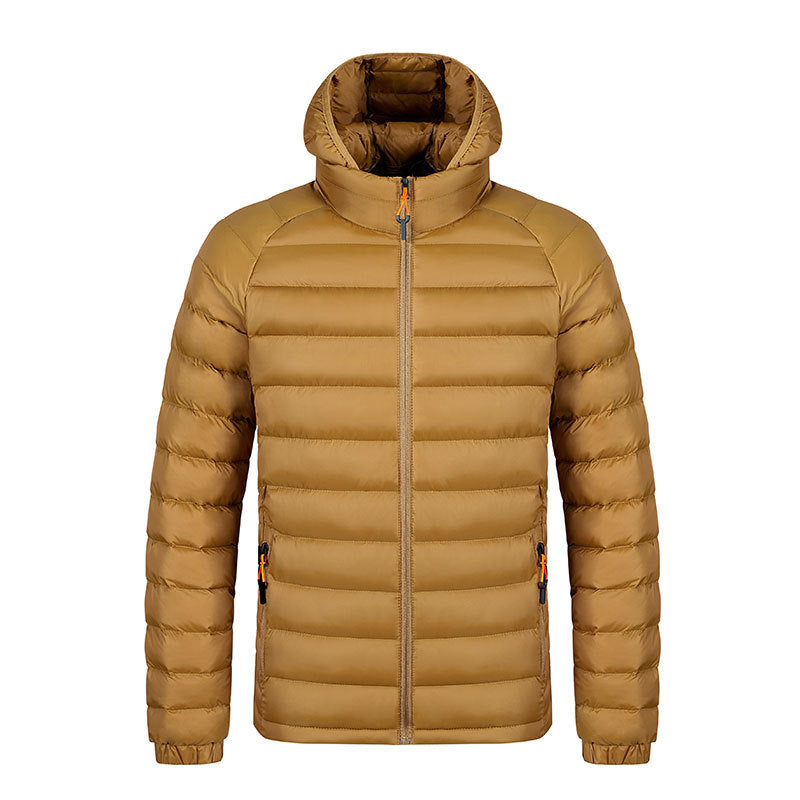 Men’s Lightweight Winter Puffer Jacket – Hooded Warm Coat with Pockets, Portable Zipper Outerwear