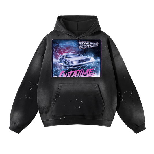 Vintage Washed Frayed Fleece Hoodie