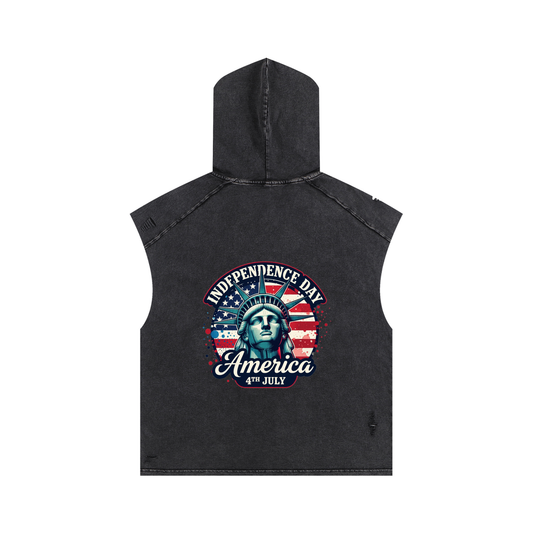 Jabhaus Independence Day Statue of Liberty Sleeveless Hooded Vest