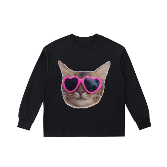 Jabhaus kids Cool Cat Heart Sunglasses Graphic Long Sleeve T‑Shirt