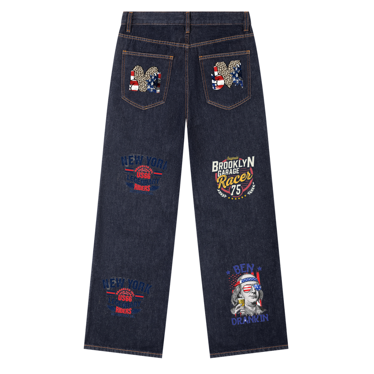 Jabhaus USA Outdoor Athletic Graphic Denim Jeans.