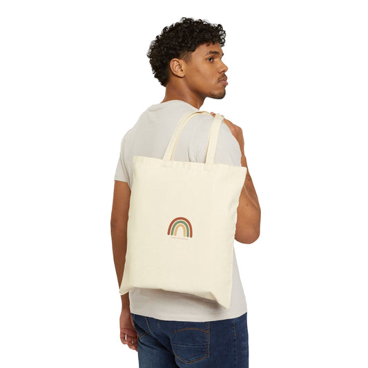 Neutral Rainbow Arc Tote | muted rainbow art, boho rainbow canvas