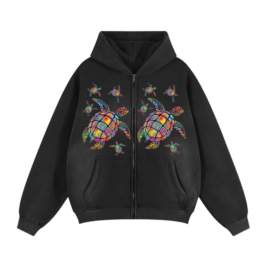 Sunfade Two-way Zipper Boxy Fleece Hoodie