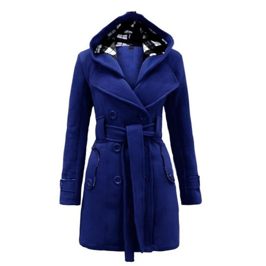 Women's Vintage Slim Woolen Coat with Belt - Double Breasted Winter Jacket