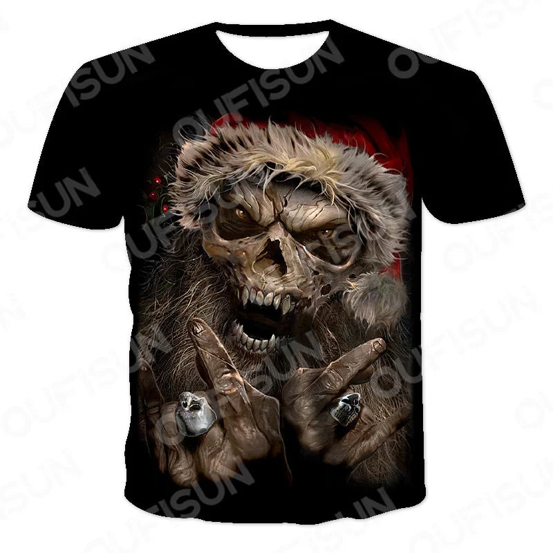 Men's Motorcycle Skull Print T-Shirt - Punk Streetwear Tee (6XL)