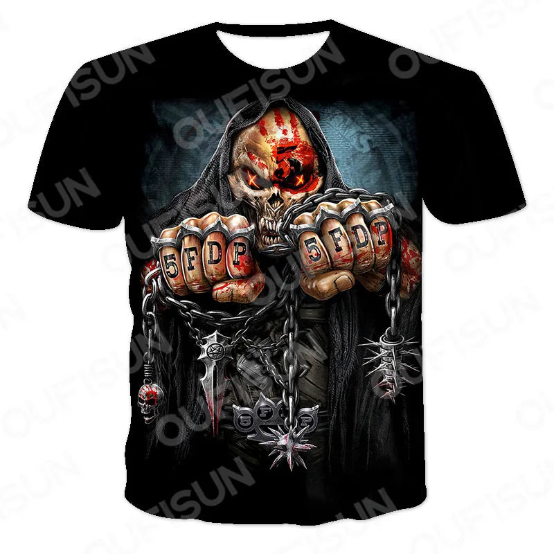 Men's Motorcycle Skull Print T-Shirt - Punk Streetwear Tee (6XL)