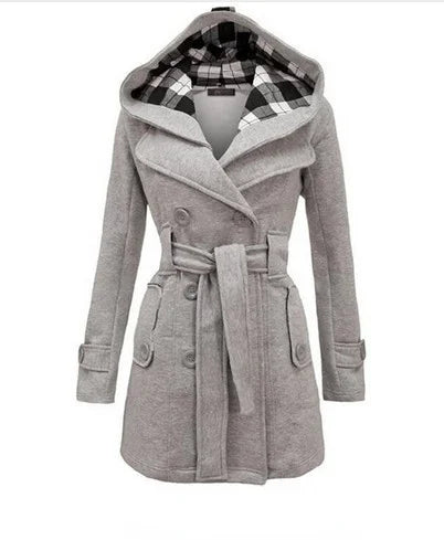Women's Vintage Slim Woolen Coat with Belt - Double Breasted Winter Jacket