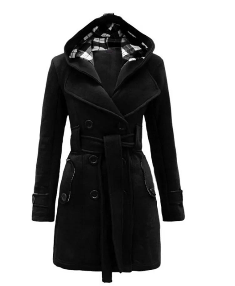 Women's Vintage Slim Woolen Coat with Belt - Double Breasted Winter Jacket