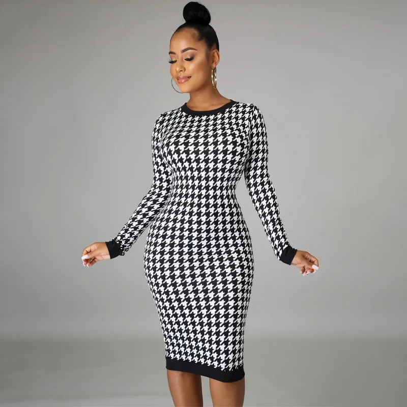 Women Long Sleeve Midi sexy streetwear Dress Hollow Out Bodycon.
