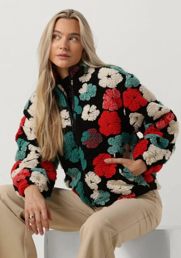 Women's Retro 3D Flowers Cardigan - Loose Zipper Streetwear Jacket