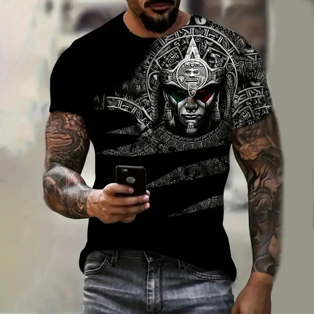 Men Fashion 3D Eagle National Flag Print Pattern Short Sleeve Oversized Streetwear Tee