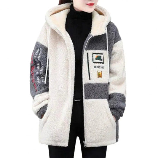 Women's Casual Hooded Fleece Jacket - Winter 2025 Zip-Up Coat