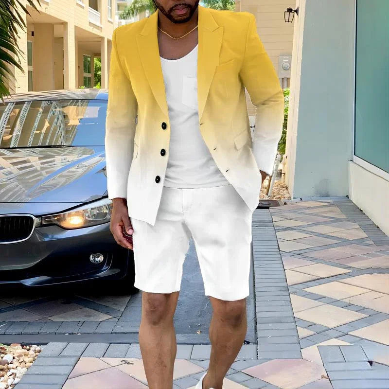 Men's Summer Two Piece Set - Single-Breasted Business Casual Outfit