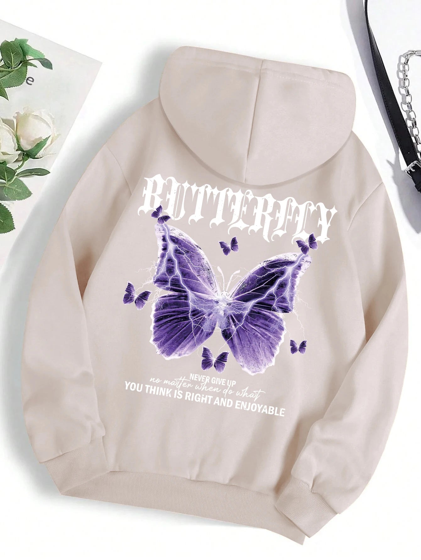 Beautiful streetwear women Purple Butterfly Printing Hoodie