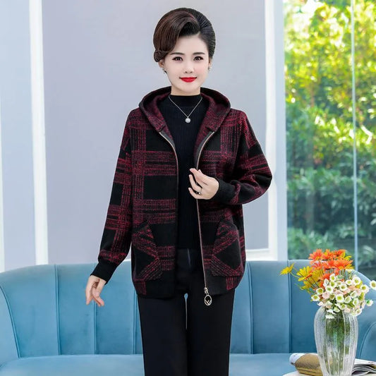 Women's Hooded Knitwear Coat - Plus Velvet Thick Cardigan 5XL
