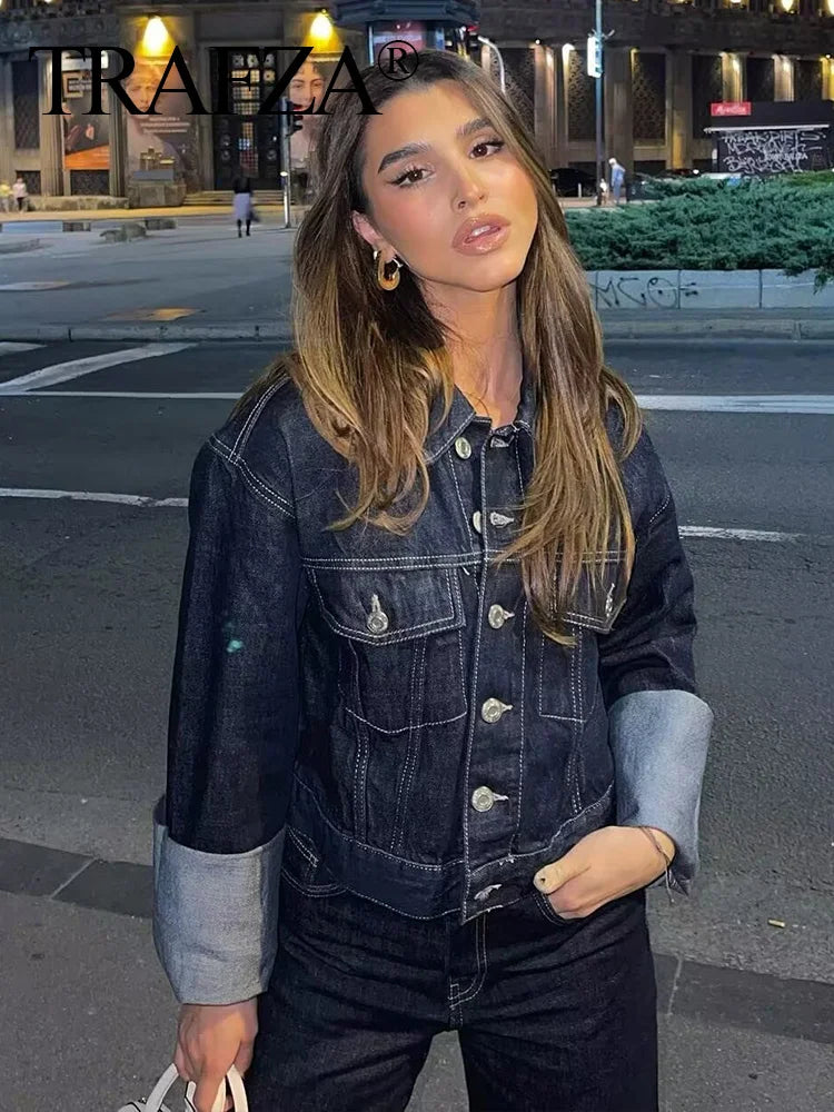 Women's Denim Co-ord Set - Crop Jacket & Wide Leg Jeans