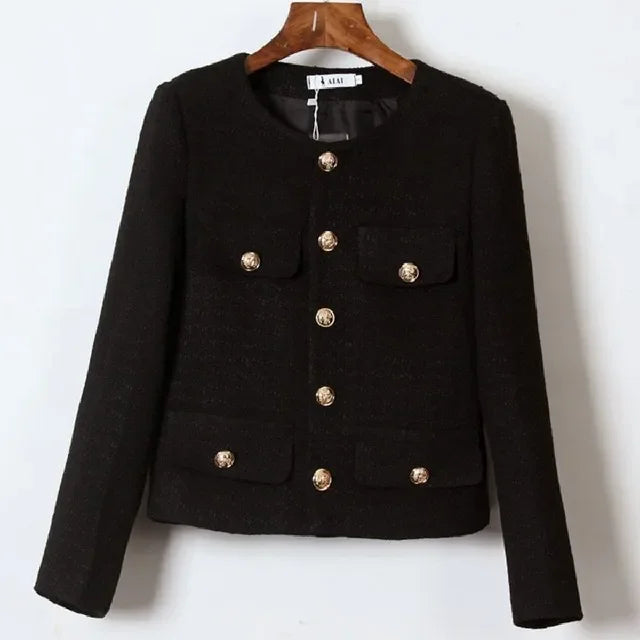 Women's Korean Style Single-Breasted Tweed Coat - 2024 Chic Retro Jacket
