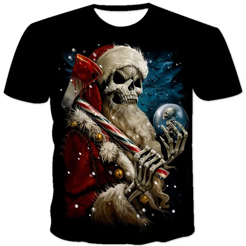 Men's Motorcycle Skull Print T-Shirt - Punk Streetwear Tee (6XL)