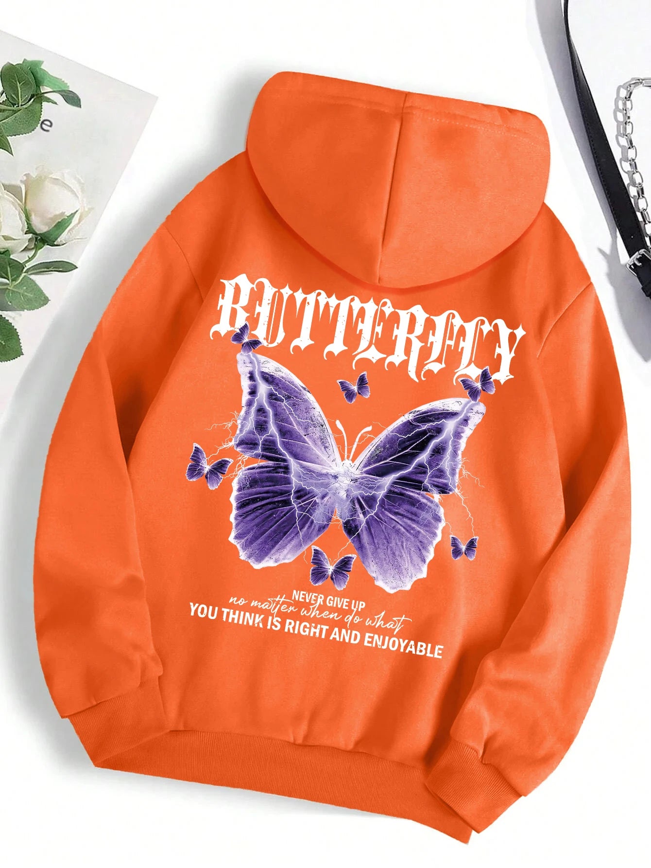 Beautiful streetwear women Purple Butterfly Printing Hoodie