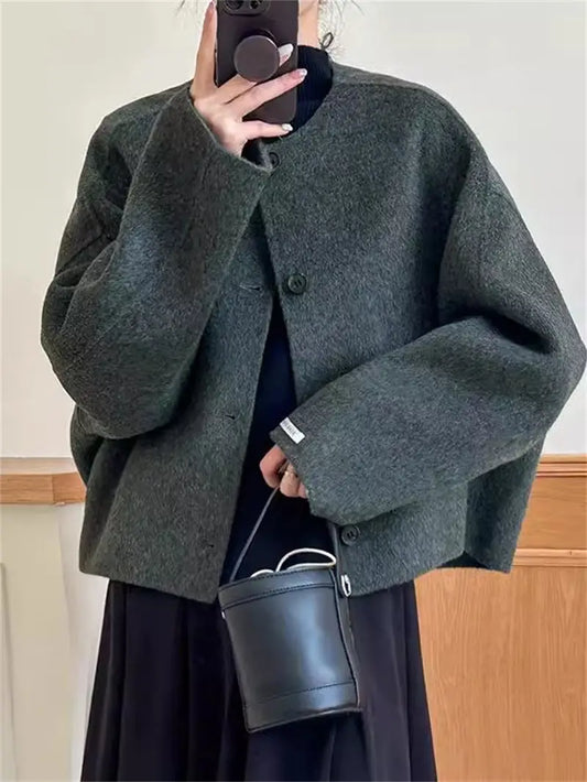 Women's Premium Wool Coat - Korean Style Oversized Grey Winter Jacket