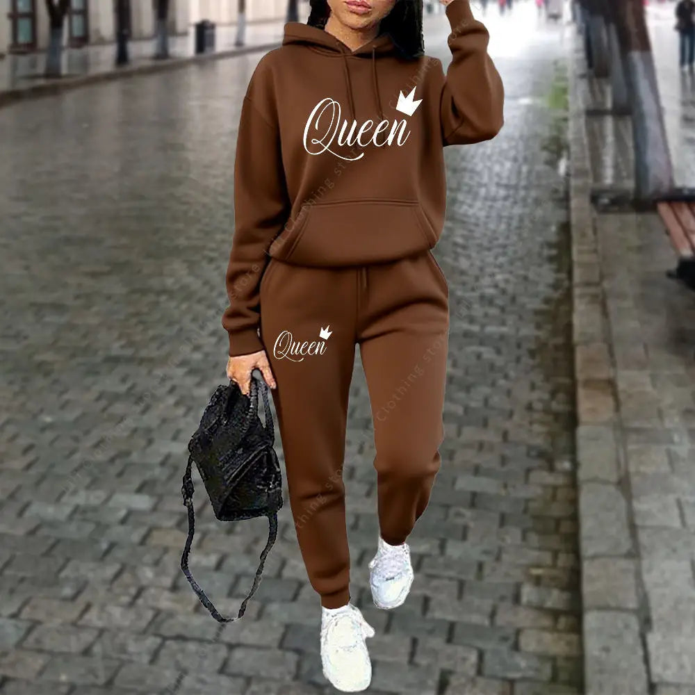 women Letter Graphic Print Sets Hoodie Tracksuit